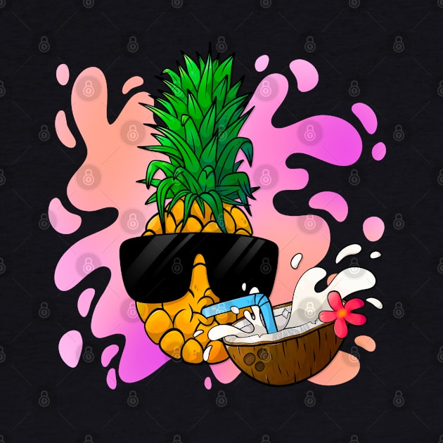 Cool pineapple with sunglasses drinking coconut juice. by TTirex